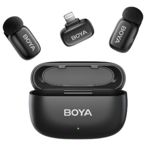 Kit 2 Microfonos Boya Mini 15 Conector Lightning Caja Carga