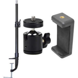 Soporte Mesa Columna Pie + Cabezal Bola + Soporte Smartphone