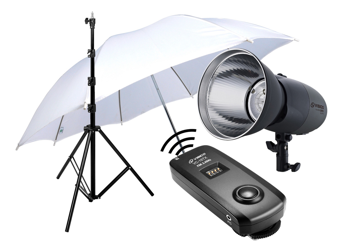 Kit Flash Estudio Vl 200w Visico Sombrilla Pie Emisor Remoto