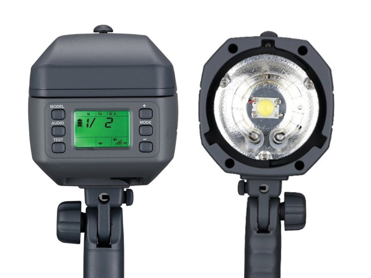 Flash de estudio Visico 5 de 400 W a batería con TTL y HSS – en uso