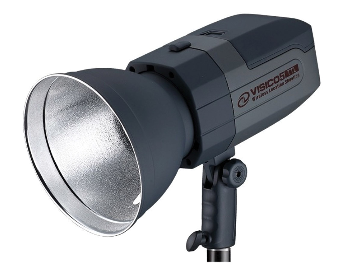 Flash de estudio Visico 5 de 400 W a batería con TTL y HSS – vista frontal