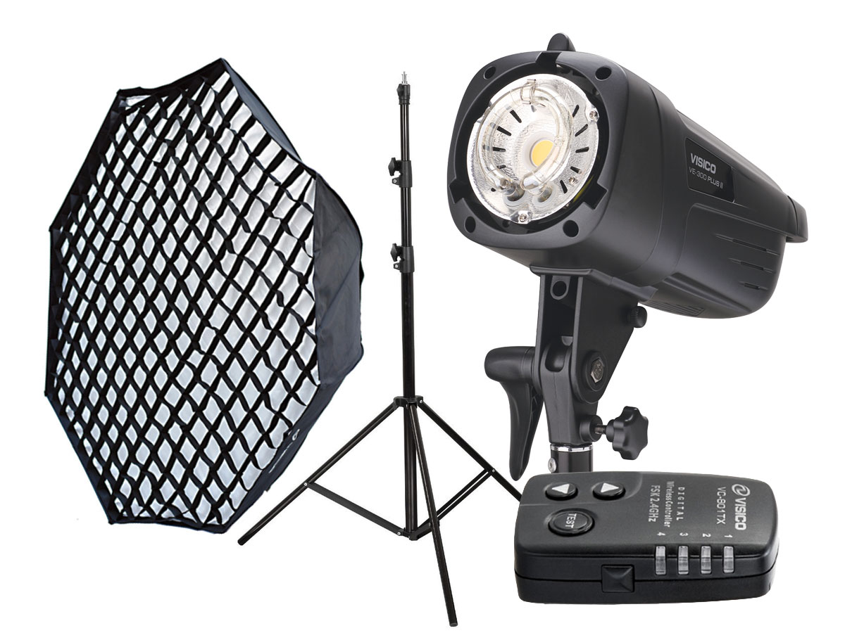 Kit fotográfico newborn Visico 300W con softbox octogonal 170 cm