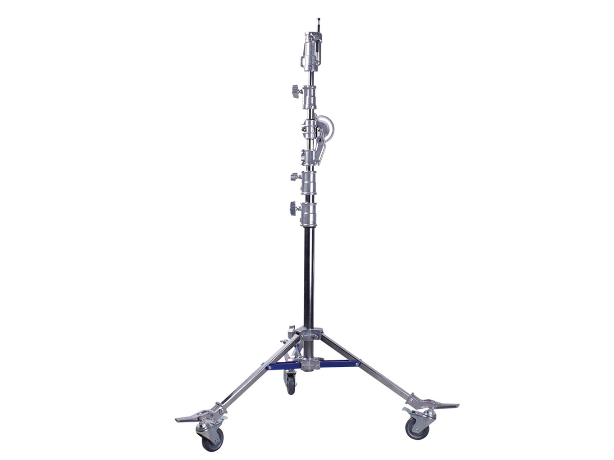 Columna jirafa Phottix Studio Pro Boom Stand W400 en posición vertical con base rodante y estructura de acero cromado