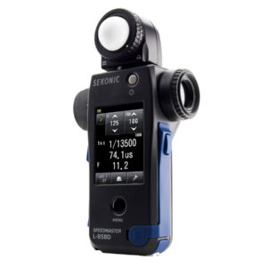 Fotómetro profesional Sekonic L-858D Speedmaster vista frontal con lumiesfera