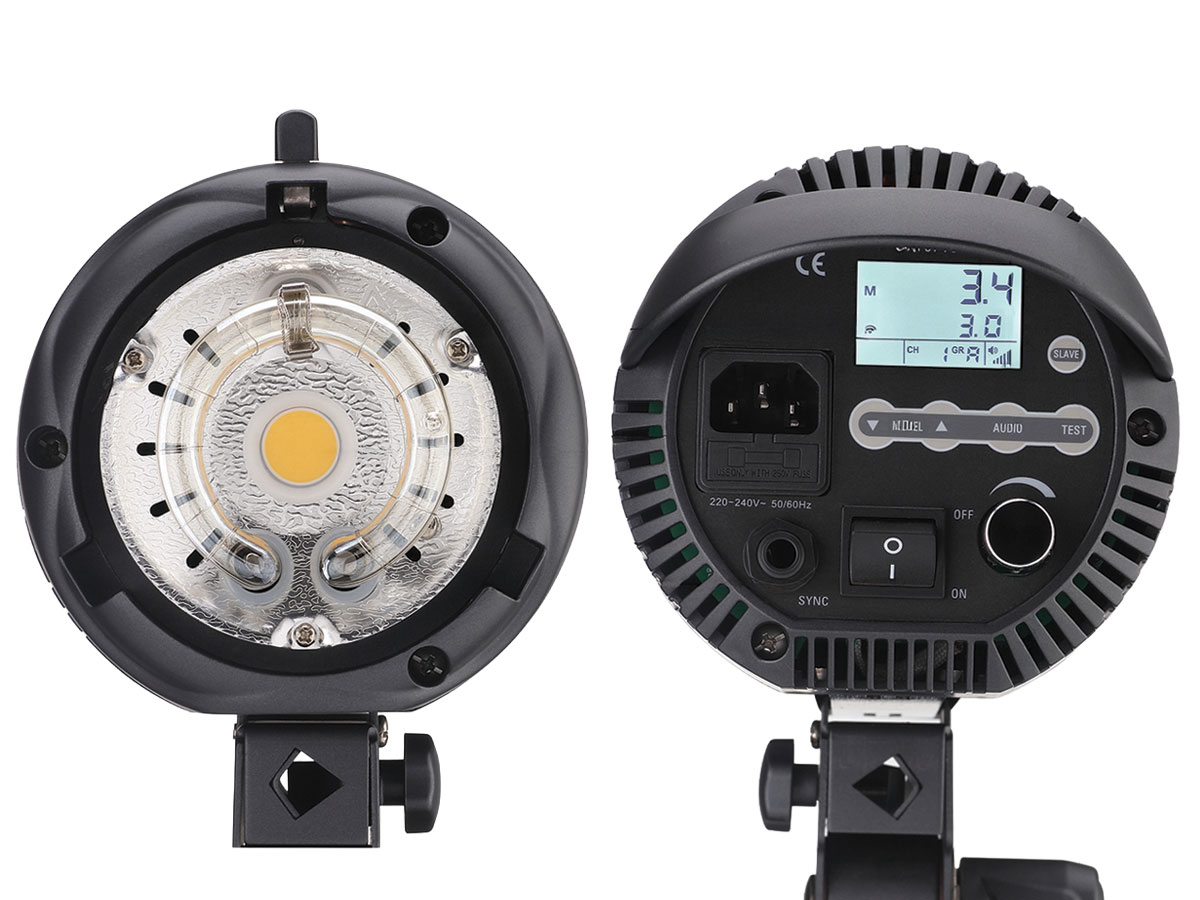 Detalle de pantalla LCD y controles del flash Visico VC-400HSS III Plus