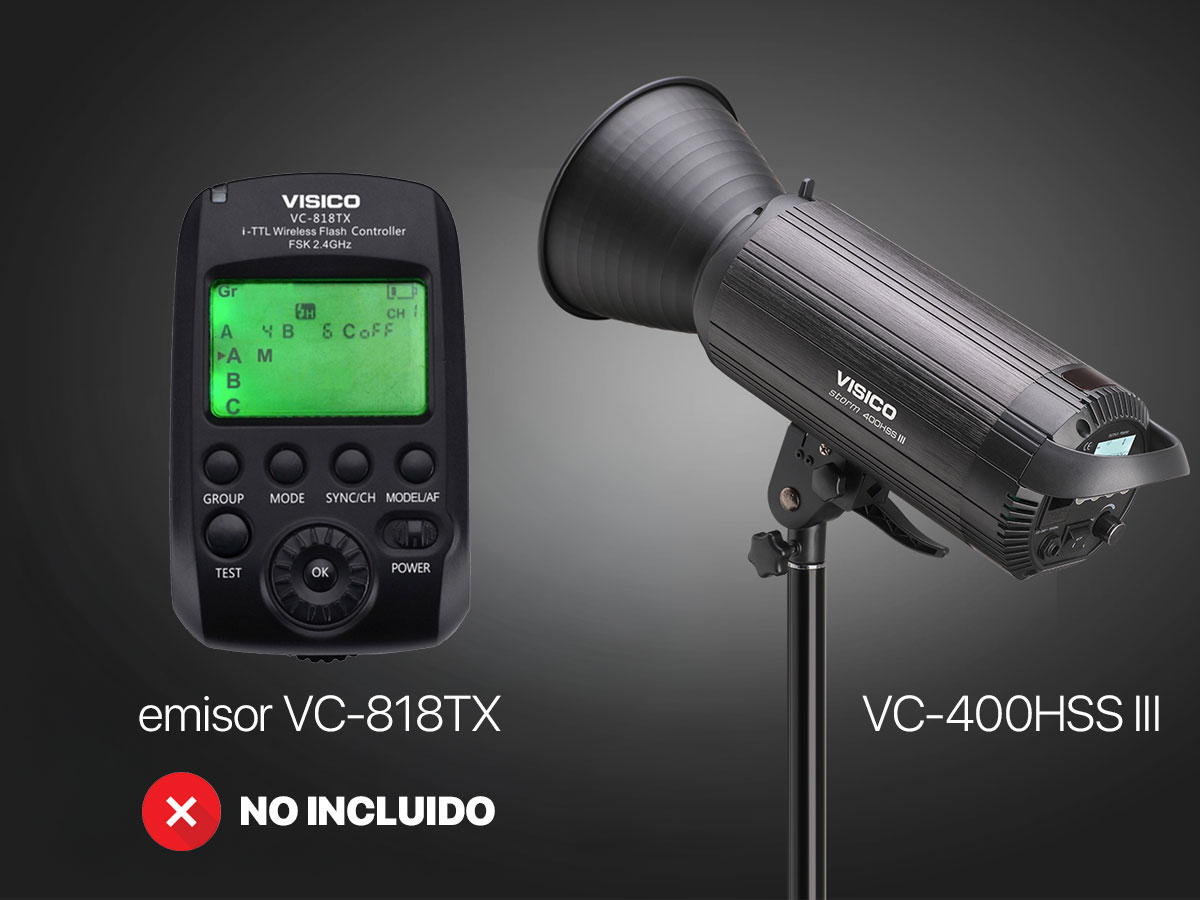 Emisor Visico VC-818TX compatible con el flash Visico VC-400HSS III Plus