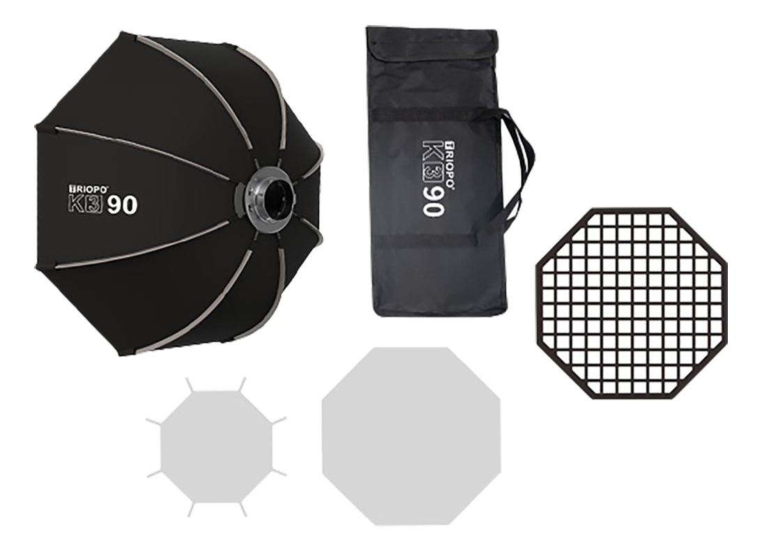 Octobox Triopo 90cm C/ Grid P/ Flash Led Estudio M/ Bowens