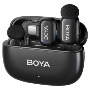Kit 2 Microfonos Boya Mini 14 Conector C Usb-c Caja Carga