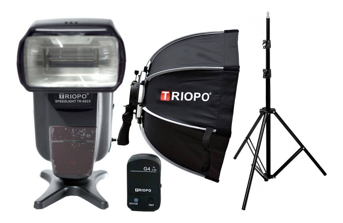 Kit Flash Canon Triopo 982iii Emisor G4 Columna Octo Soft Box 55cm