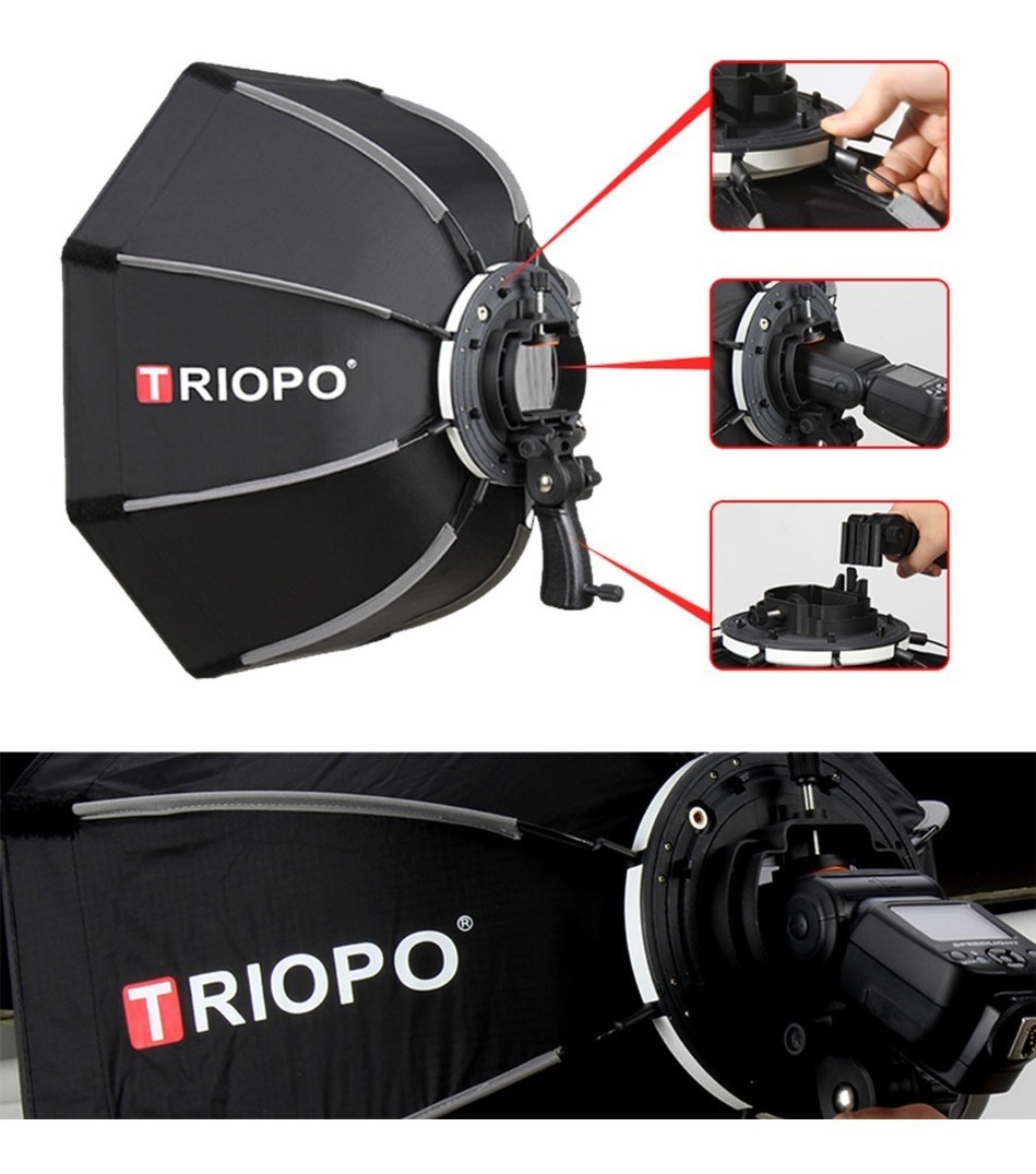 Octo Softbox Con Grid 90cm C/ Rotula Triopo P/ Flash Zapata - Imagen 6