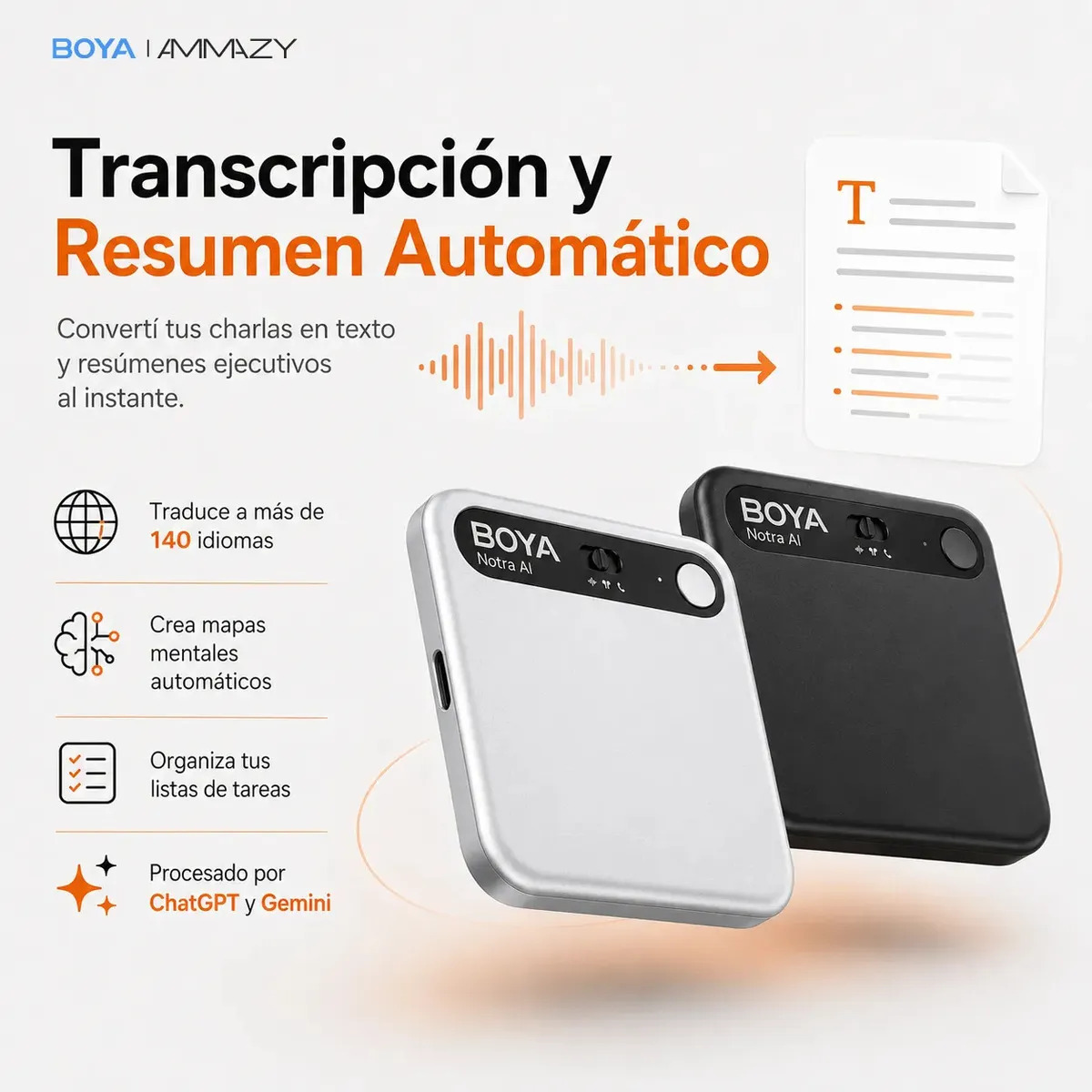 Grabador De Voz Digital Pro 64gb Boya Notra Naranja Ia Nota - Imagen 4