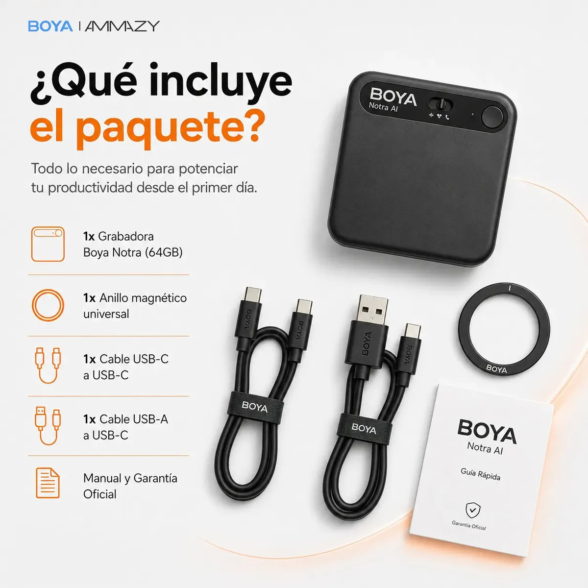 Grabador De Voz Digital Pro 64gb Boya Notra Naranja Ia Nota - Imagen 5